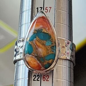 Sterling Silver Turquoise and Orange Teardrop Ring